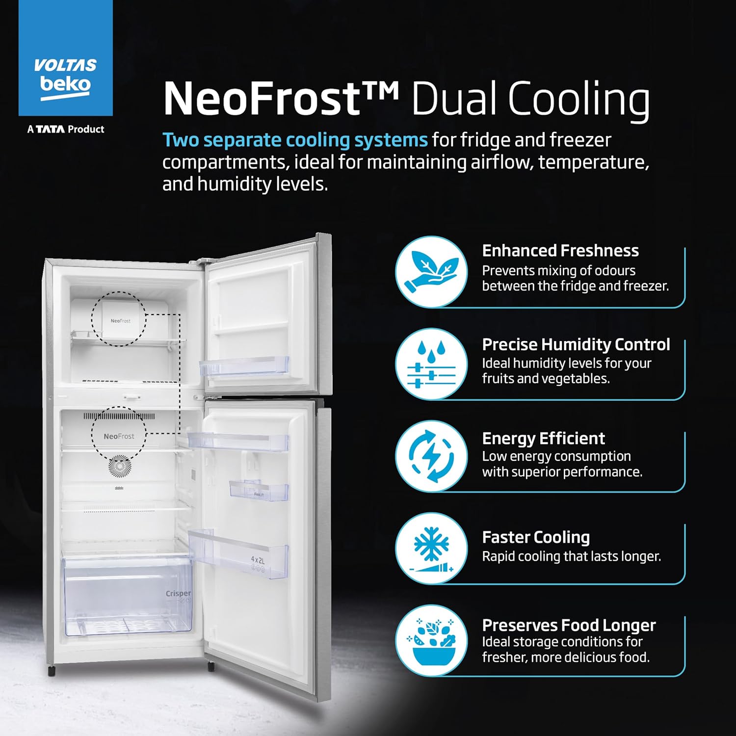 Voltas Beko ‘A TATA Product’ 248 L 2 star Frost free double door Refrigerator - Image 6