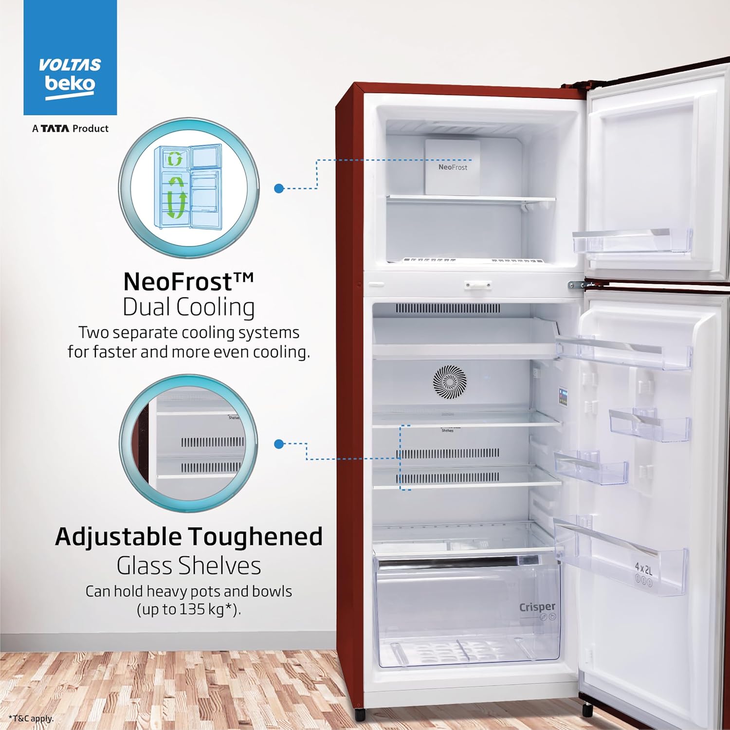 Voltas Beko ‘A TATA Product’ 248 L 2 star Frost free double door Refrigerator - Image 4