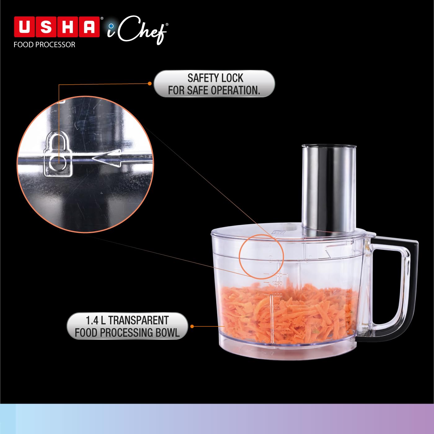 USHA ICHEF FOOD PROCESSOR 800W BLK - Image 3
