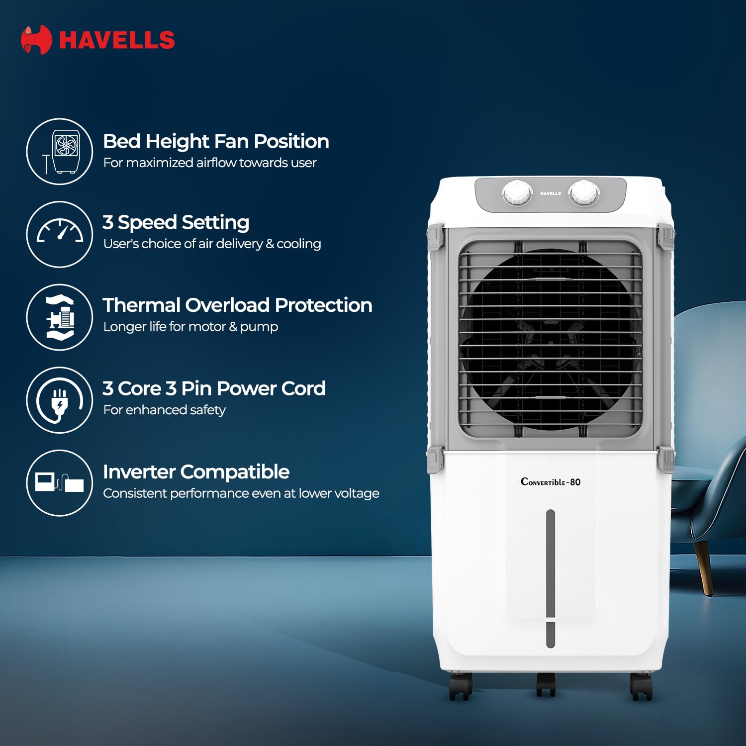 HAVELLS AIR COOLER KACE DESERT 80L WHT-GREY - Image 3