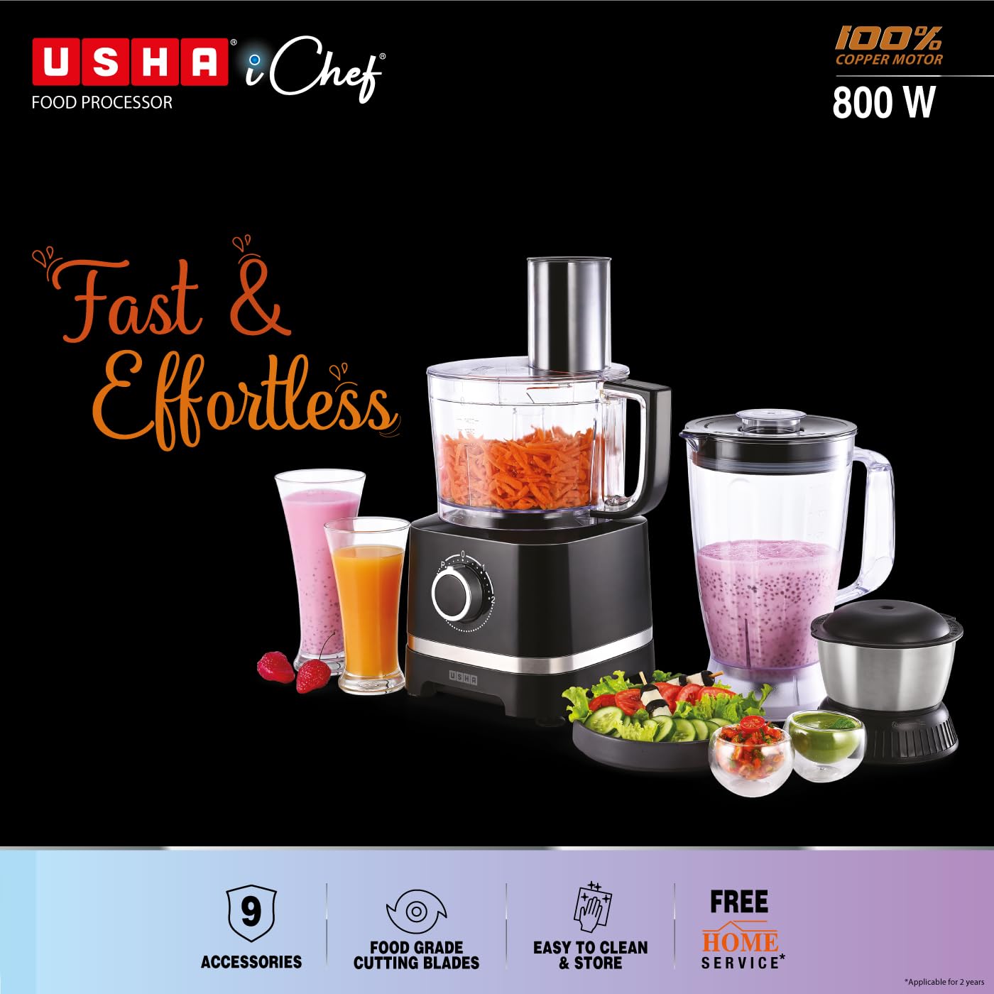 USHA ICHEF FOOD PROCESSOR 800W BLK - Image 5