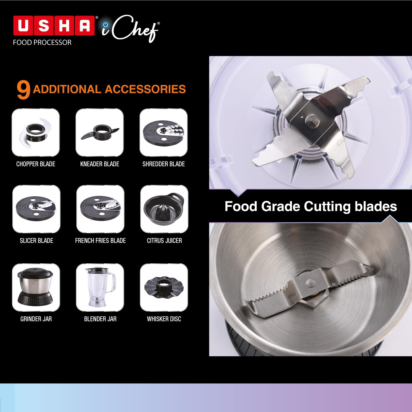 USHA ICHEF FOOD PROCESSOR 800W BLK - Image 2