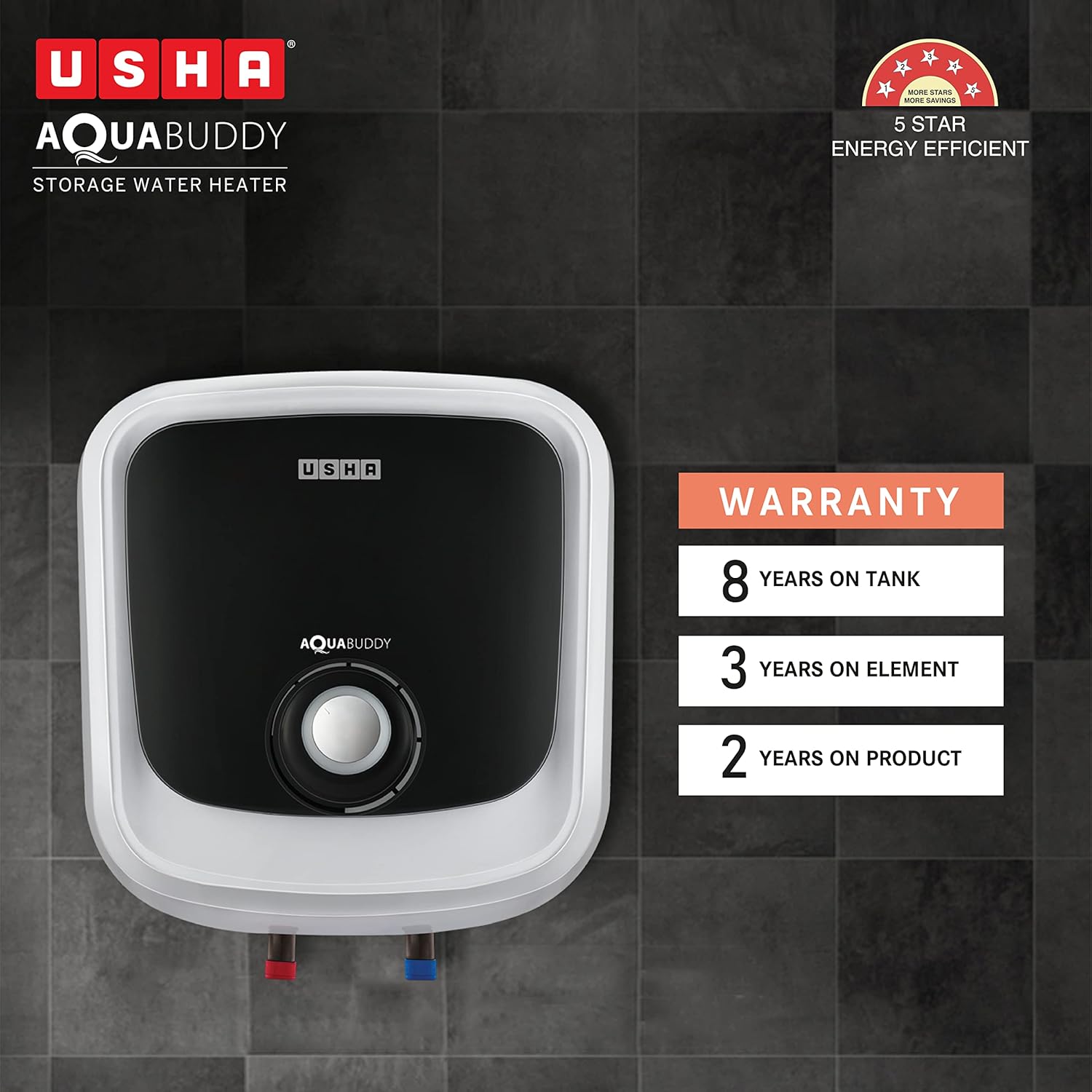USHA GEYSER SWH AQUABUDDY 15L WHITE BLACK - Image 6