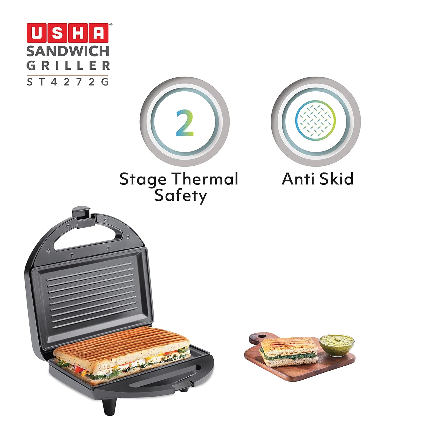 USHA SANDWICH TOASTER ST4272 T BLACK - Image 4