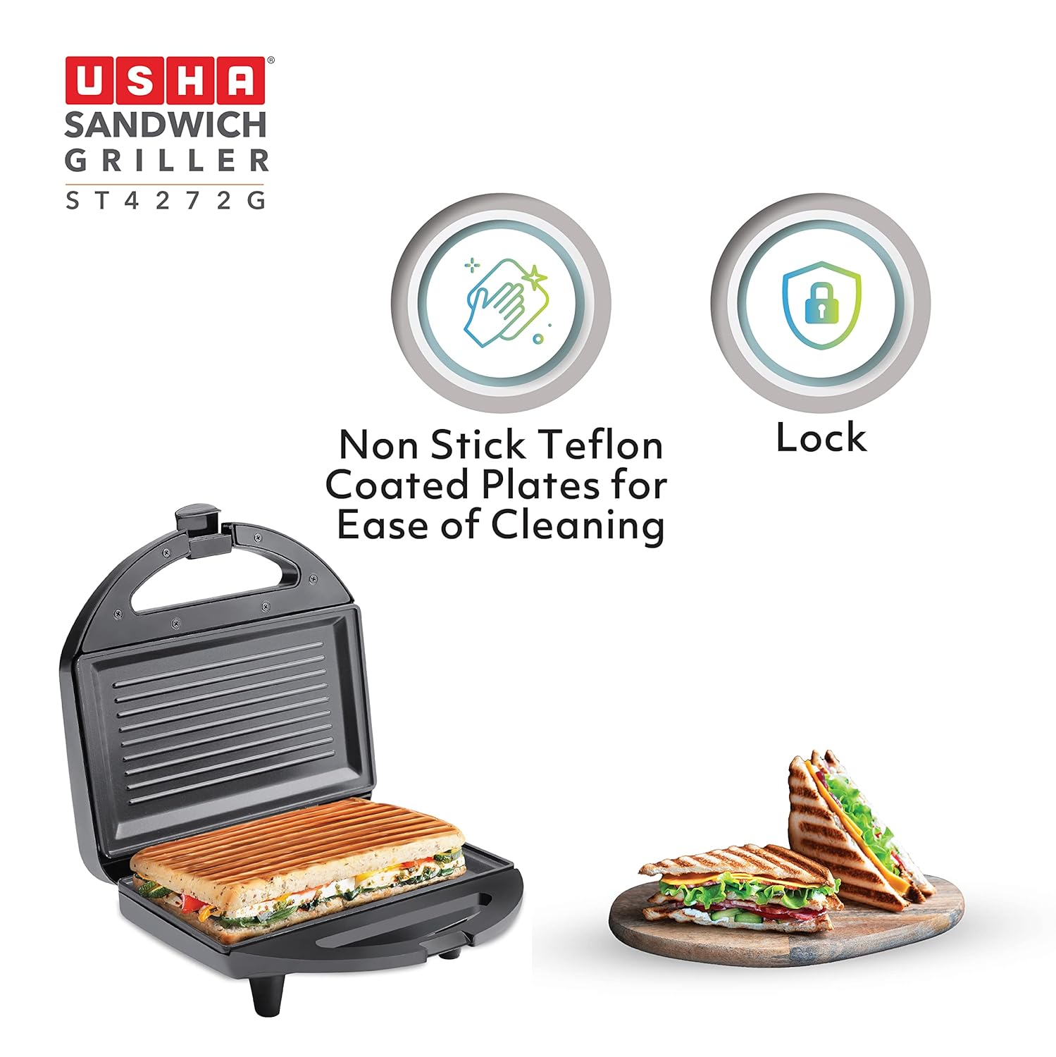 USHA SANDWICH TOASTER ST4272 T BLACK - Image 3
