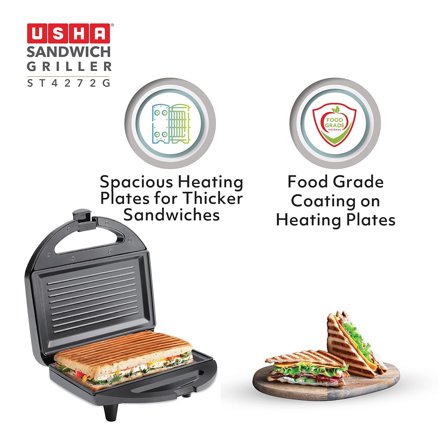 USHA SANDWICH TOASTER ST4272 T BLACK - Image 5