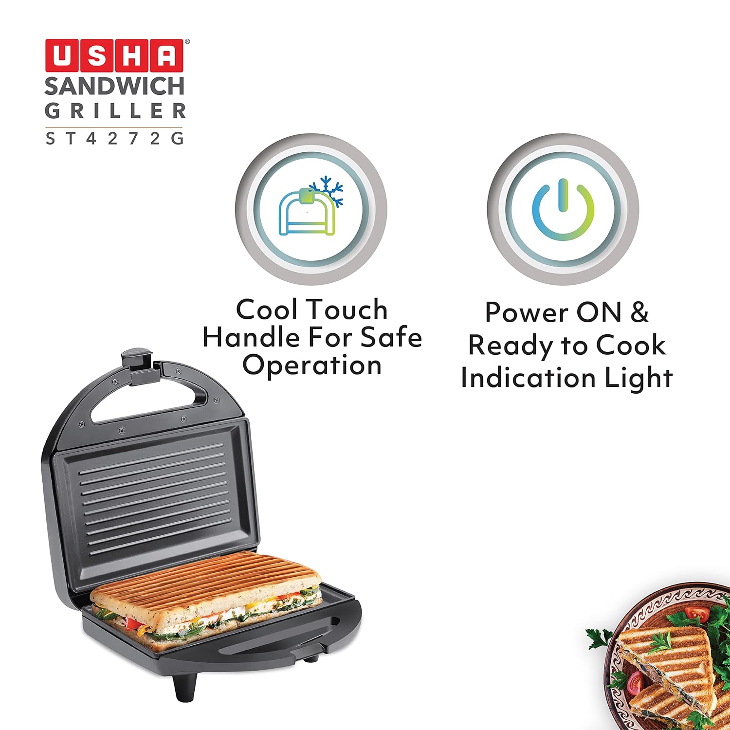 USHA SANDWICH TOASTER ST4272 T BLACK - Image 2
