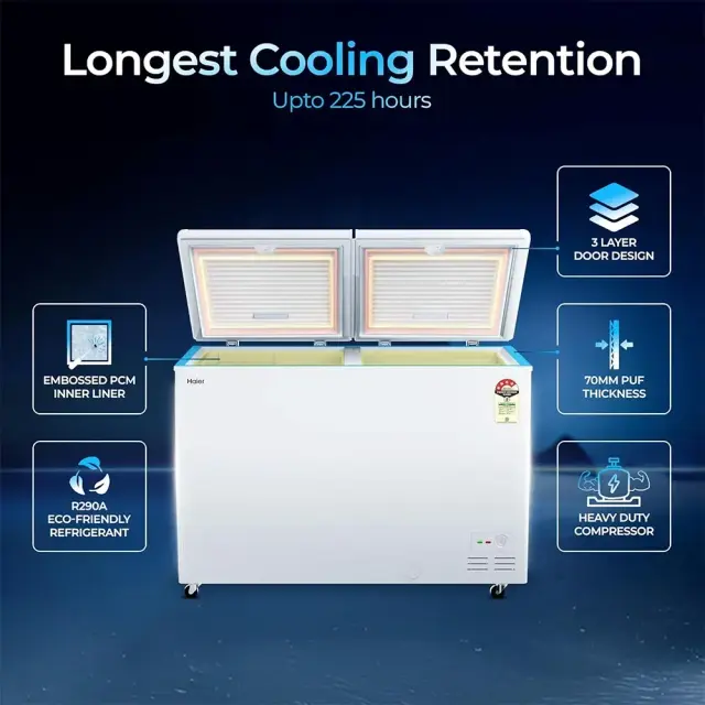HAIER 320L 4 STAR DOUBLE DOOR DEEP FREEZER HFC-320DPW4 - Image 3