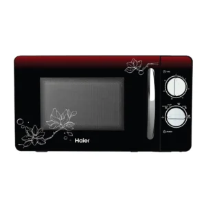 Haier HIL2002MFPH 20L black solo microwave oven with 6 power levels and chrome handle